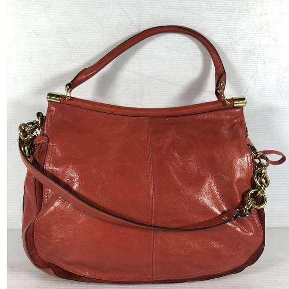 COACH®Flagship Chelsea Dowel Flap genuine leather Large Shoulder bag Orange - Picture 5 of 16